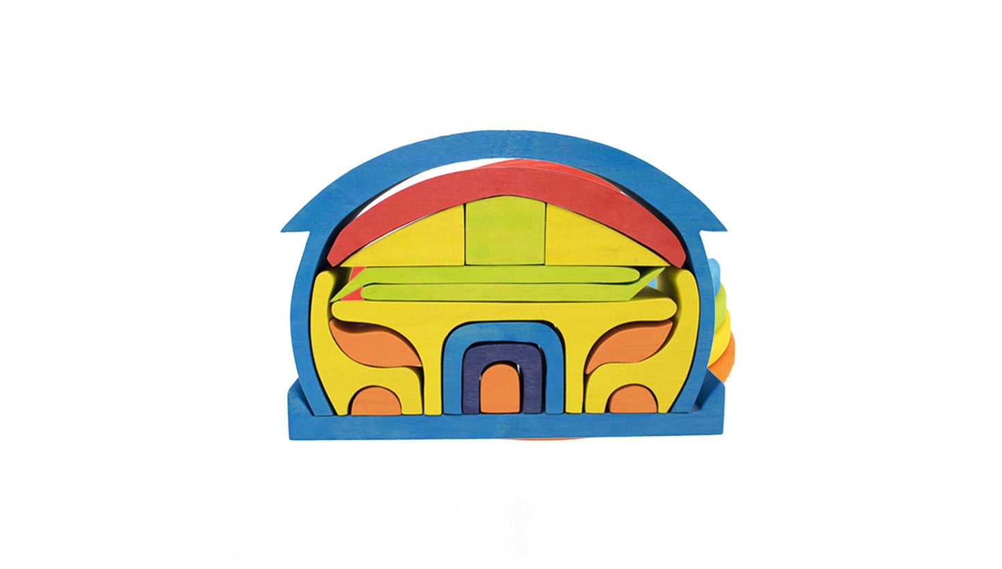 Waldorf Wooden Blue Roof House Toy